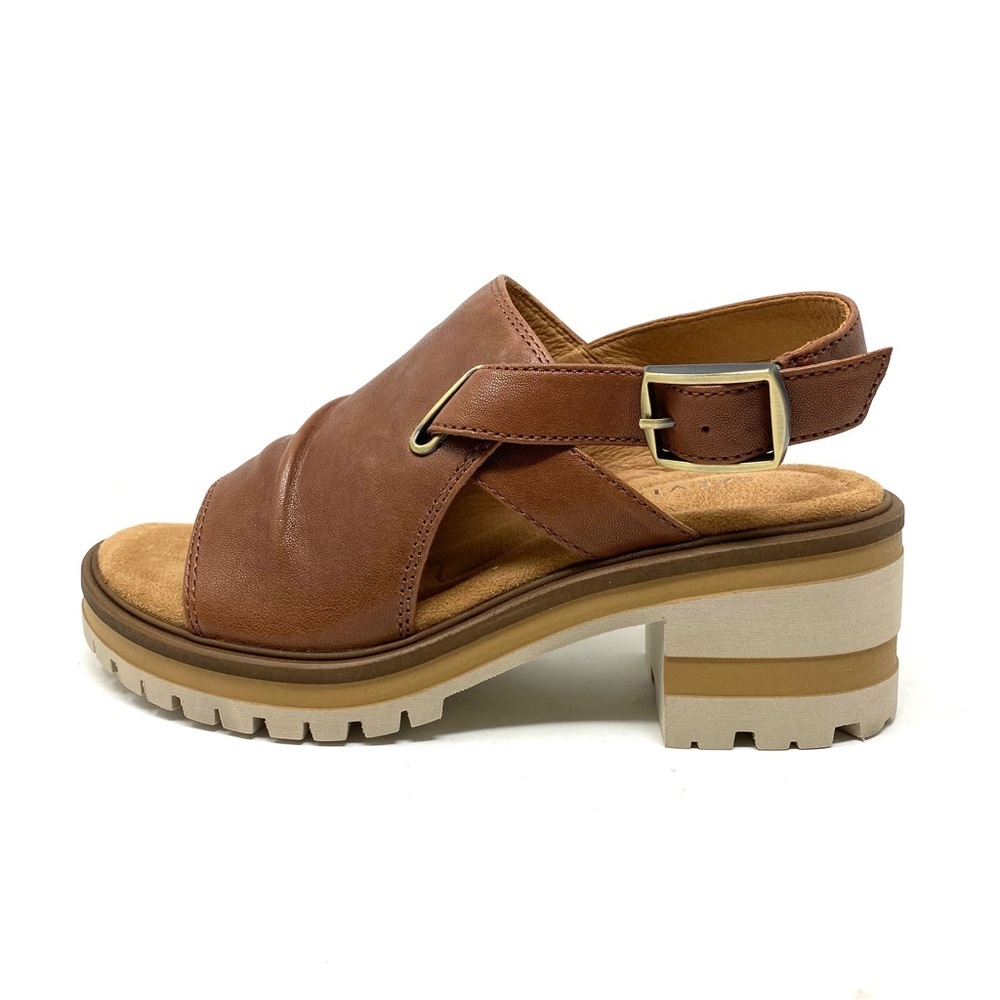 Salvia Hope Brown Sheep Leather Sandals  Chunky Comfort Slingback Block Heel